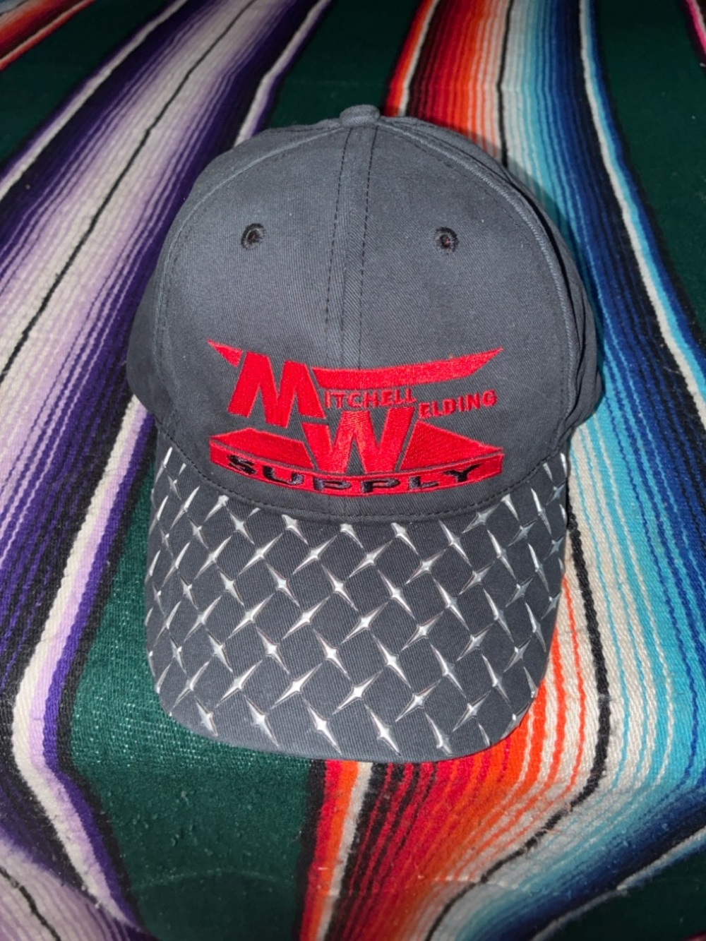 Mitchell Welding Supply Hat Gray Red Industrial Strapback Cap